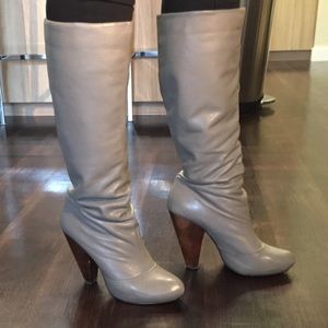 Grey Leather Platform Boots - Size 10